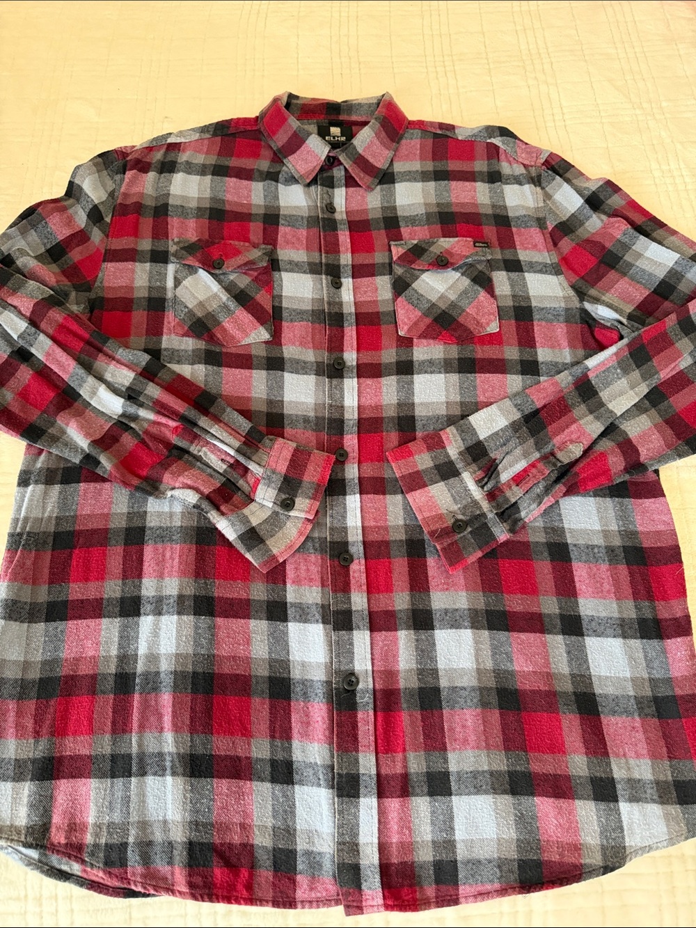 Elk Red, Black & Gray Plaid Flannel Button-Down Shirt
